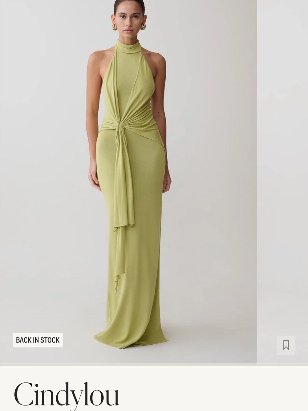 Meshki Olive Halter Knot-Front Maxi Dress